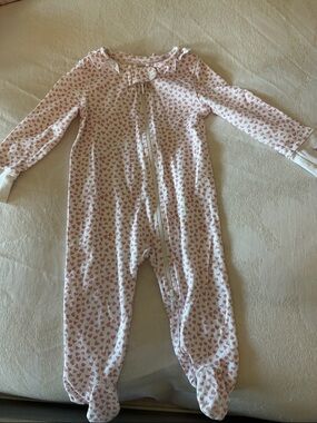 Pink Heart Print Footed Baby Zipper Pajamas